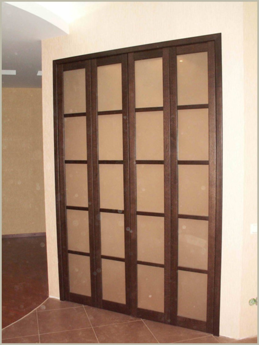 Двери гармошка с матовым стеклом и накладными разделителями Кызылорда