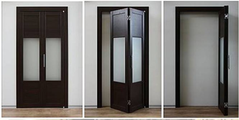 Шпонированные двери гармошка с матовыми стеклянными вставками Кызылорда